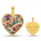 Kimono-Inspired Floral Heart Necklace - Gold Plated Pendant, Japanese Cherry Blossom Jewelry, Artistic Sakura Design