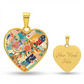 Japanese Kimono Patchwork Heart Pendant - Gold-Plated Necklace, Artistic Floral Design, Customizable Jewelry Gift for Her