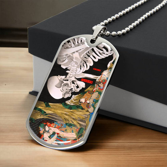 Skeleton Specter Dog Tag Necklace - Utagawa Kuniyoshi Art Pendant, Japanese Ukiyo-e Jewelry, Artistic Stainless Steel Necklace, Unique Gift for Art Lovers