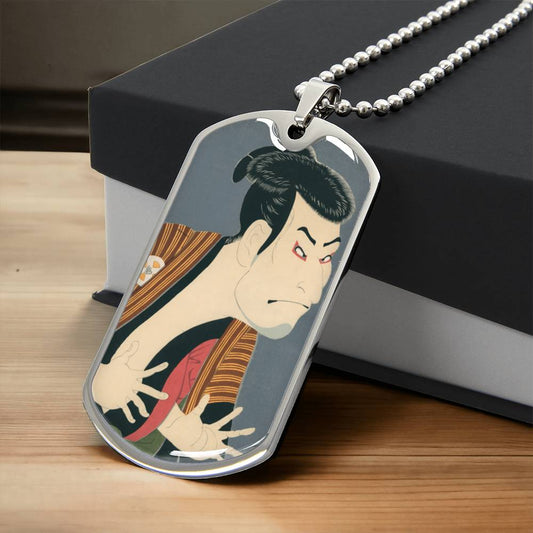 Kabuki Actor Dog Tag Necklace - Japanese Art Pendant, Customizable Gift, Ukiyo-e Jewelry, Stylish Cultural Accessory