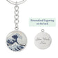 Hokusai Wave Keychain with Custom Engraving Option