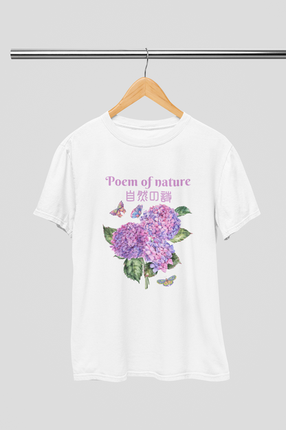 "Poem of nature" - Japanese Kanji T-shirt |  Hydrangea Design