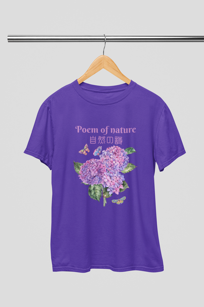 "Poem of nature" - Japanese Kanji T-shirt |  Hydrangea Design