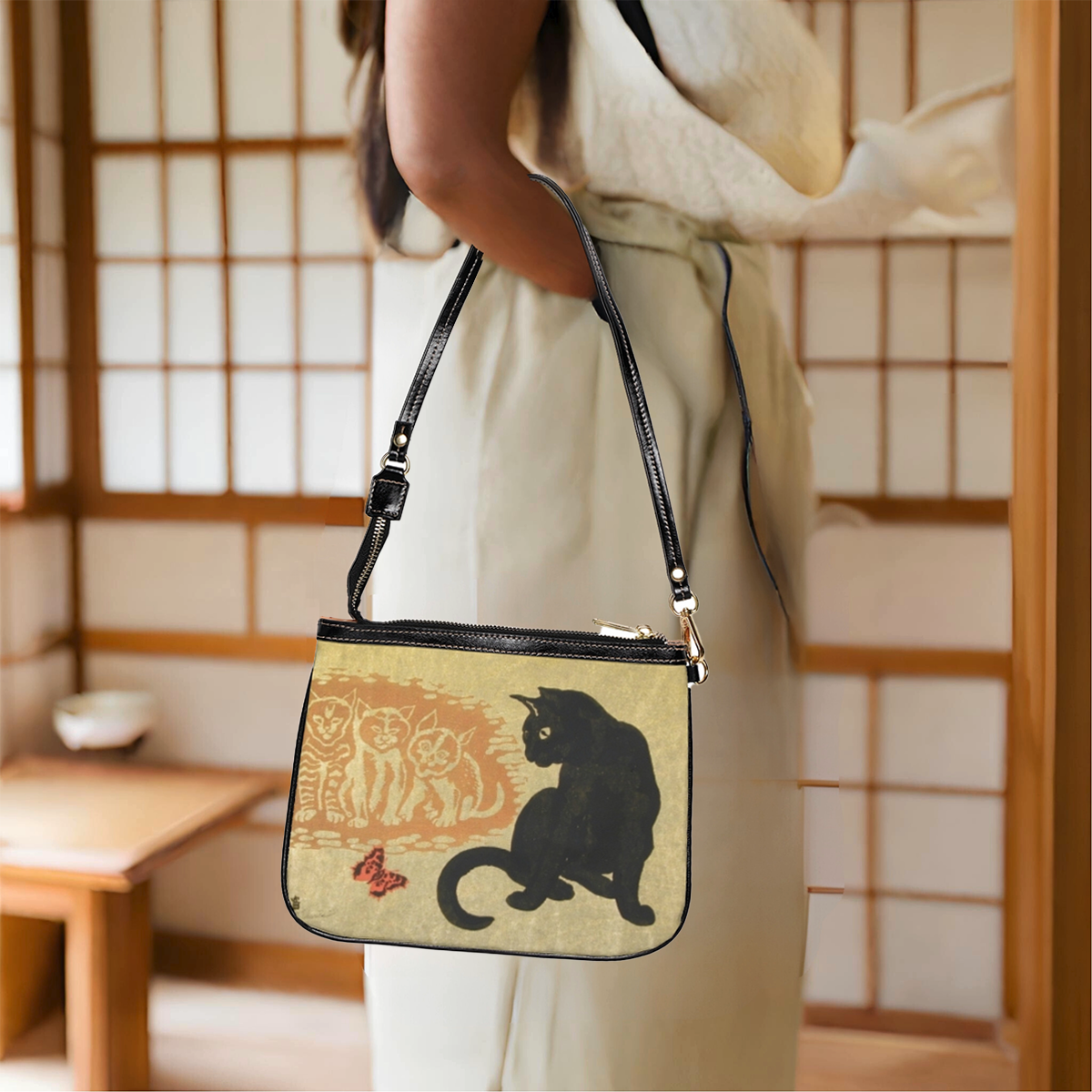 Cats & Butterfly - Japanese Ukiyo-e Shoulder Bag